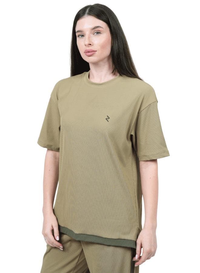 Women Oversized Travel T-Shirt with Contrast Side Panel - Image 1