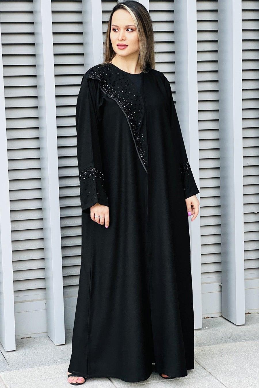Embroidered Open Front Abaya - Image 1