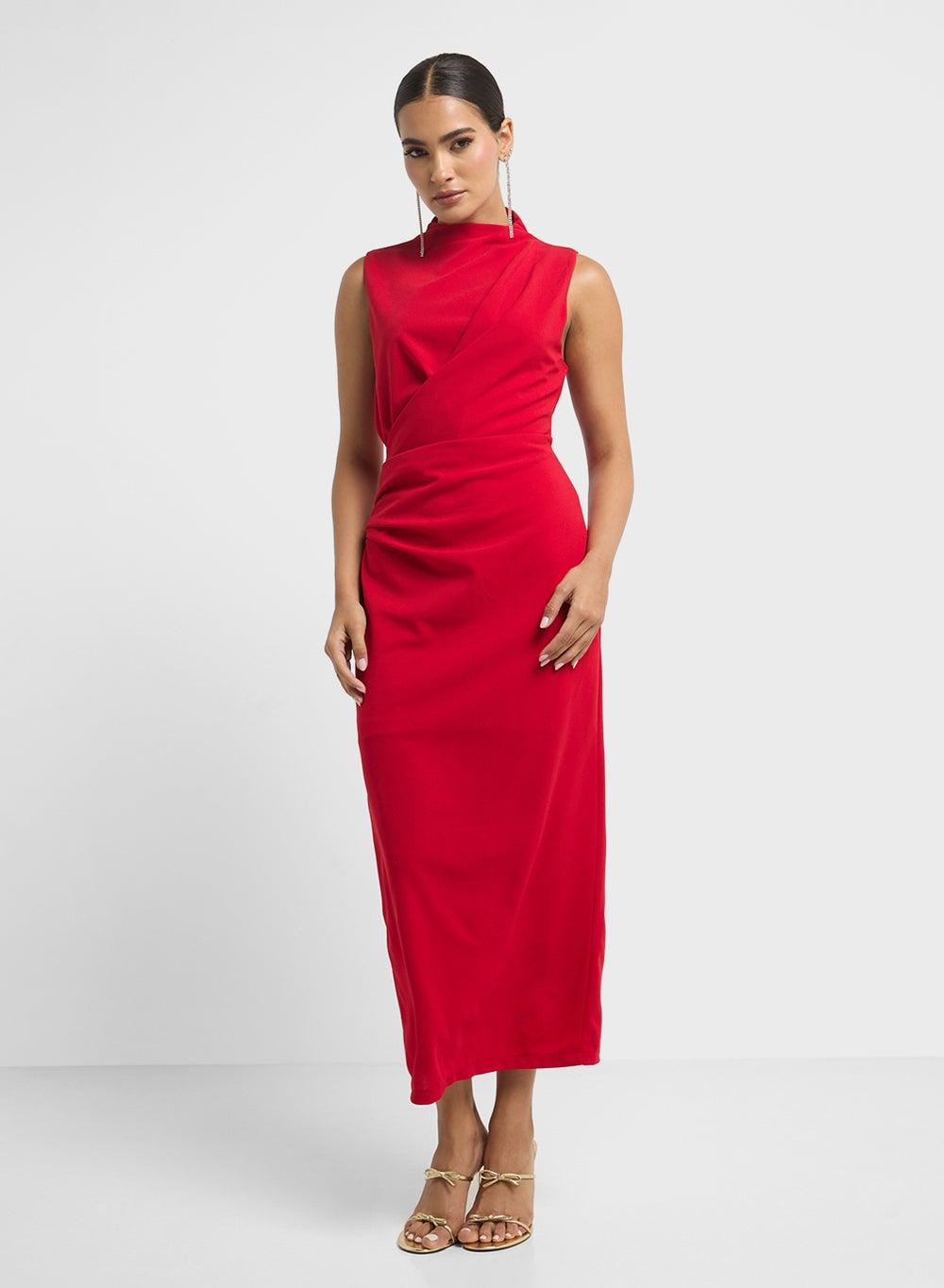 Red Sleeveless Midi Dress with High Neckline - Image 1