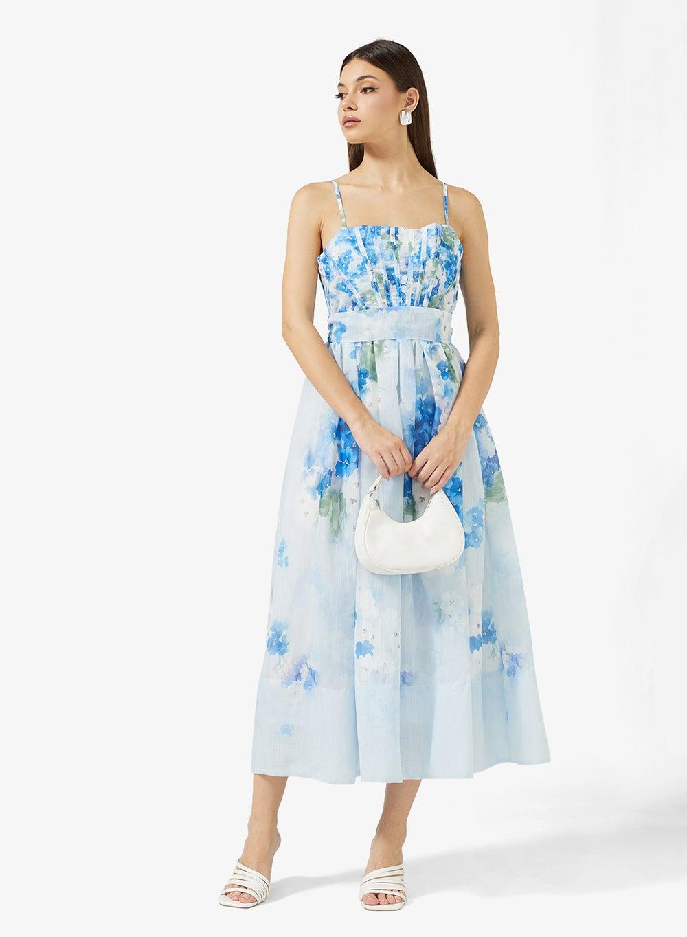 Strappy Printed Midi Dress - Image 1