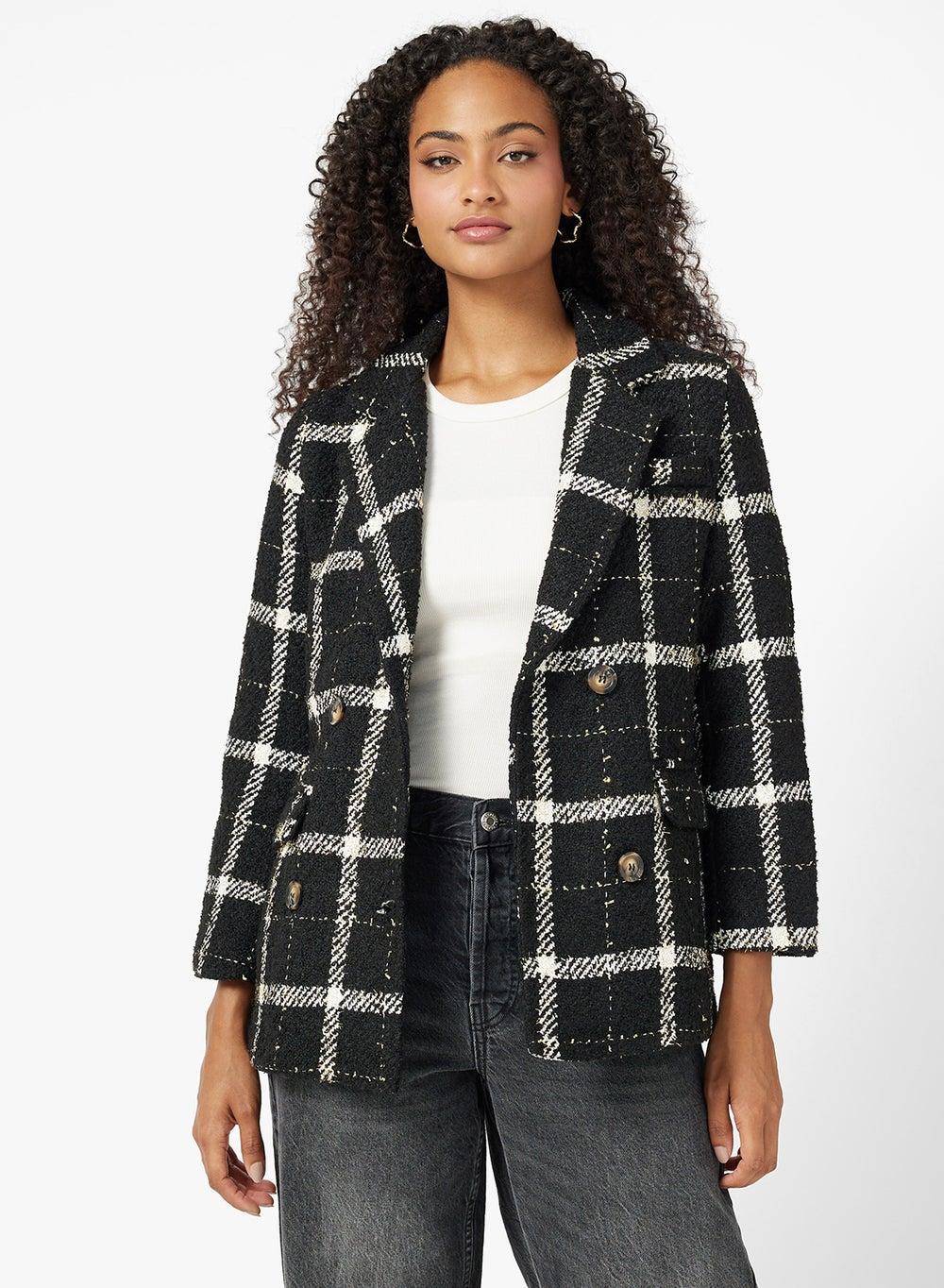 Woolen Longline Plaid Trench Coat - Image 1