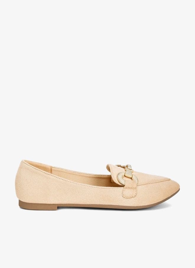 Beige Horsebit Detail Flexible Loafers - Image 1