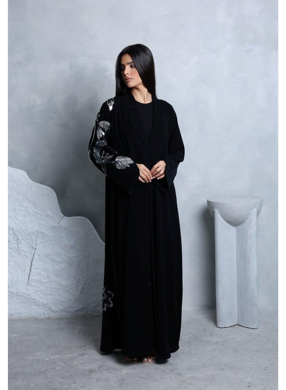 Sparkling Embroidery Silver Sleeve Abaya - Image 1