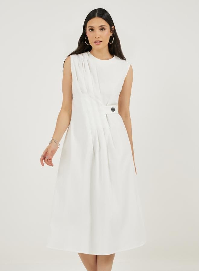 Styli Pleated Front Sleeveless A-Line Midi Dress - Image 1