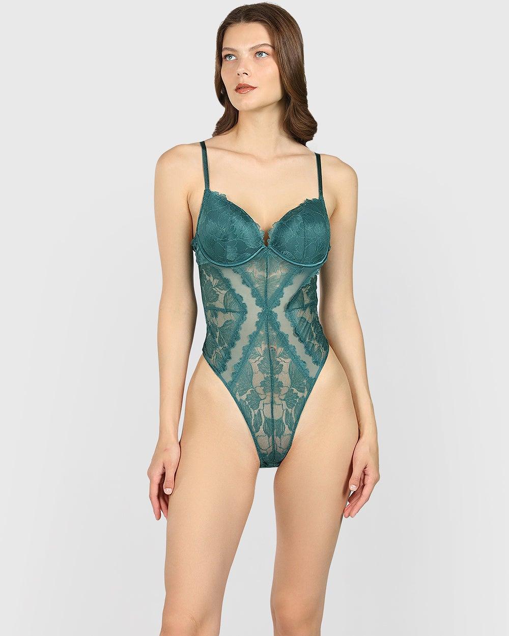 La Senza Shimmer Lace Push-Up Plunge Bodysuit - Image 1
