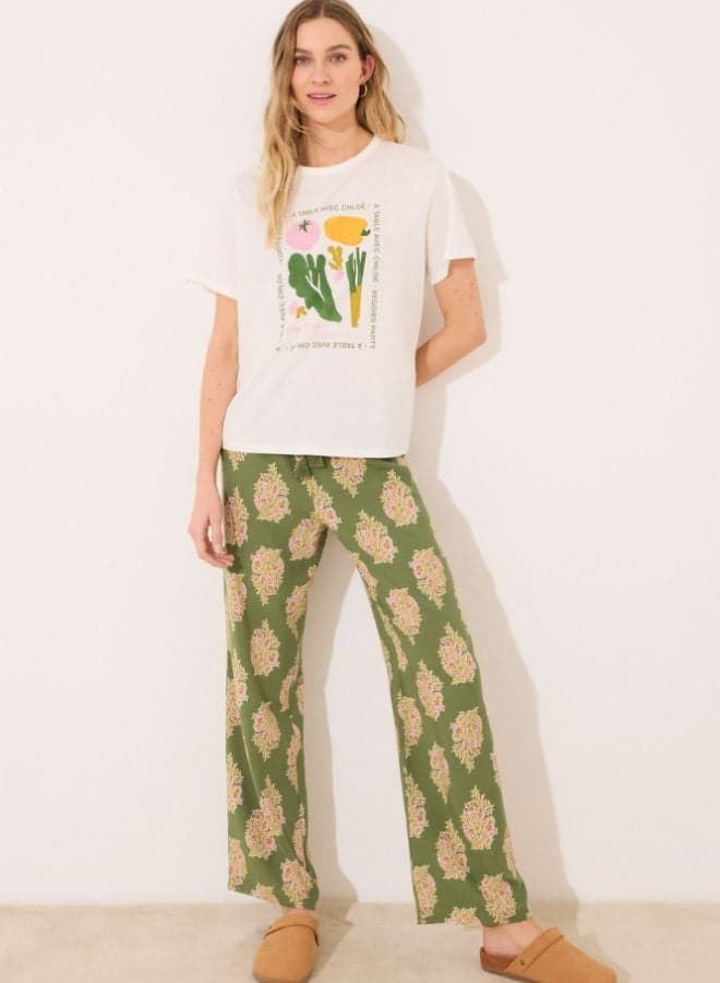 Long Viscose Flower Trousers for Women - Image 1
