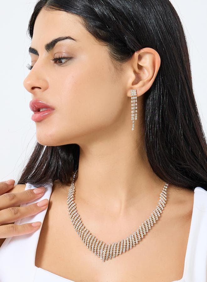 Styli Gold Tone Embellished Necklace and Dangle Earrings Set - Image 1
