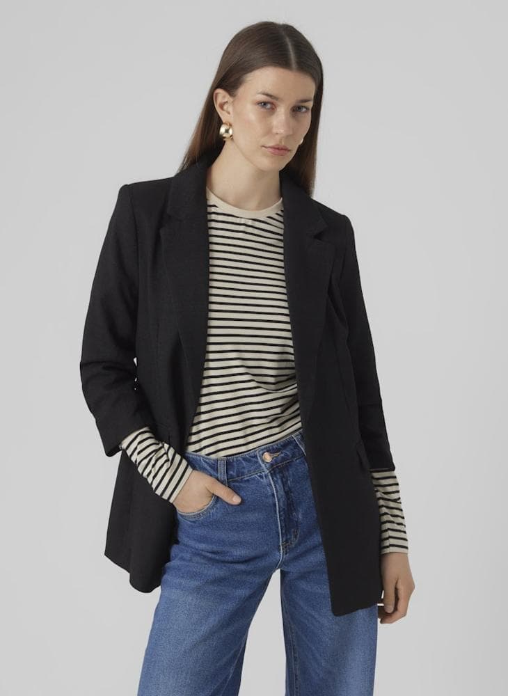 Casual Single Breasted Melange Blazer with Lapel Collar - Image 1
