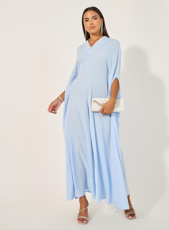 Embellished V Neck Wide Leg Cape Jumpsuit - Image 1