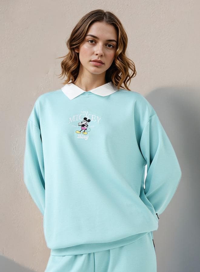 Mickey Mouse Embroidered Collared Sweatshirt - Image 1