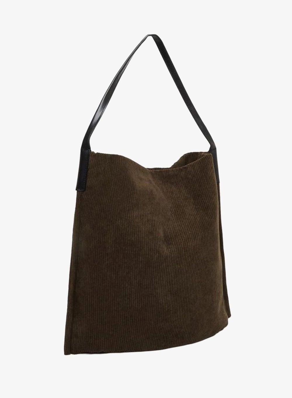 Styli Green Corduroy Hobo Bag with Leather Straps - Image 1