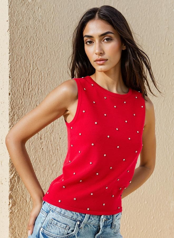 Iconic Stud Embellished Sleeveless Top - Image 1
