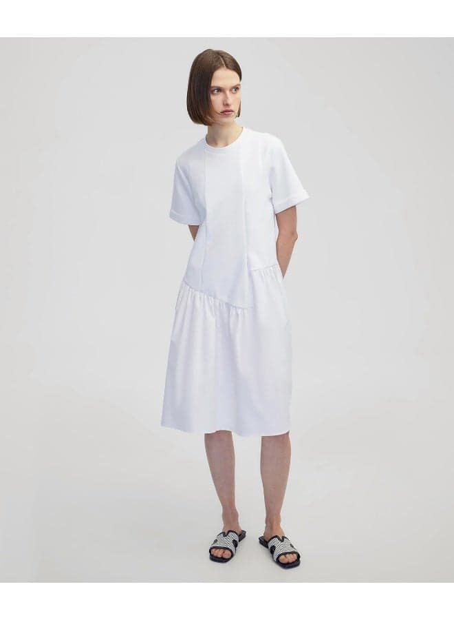 Relaxed Fit Asymmetric Gathered Midi Dress - Image 1