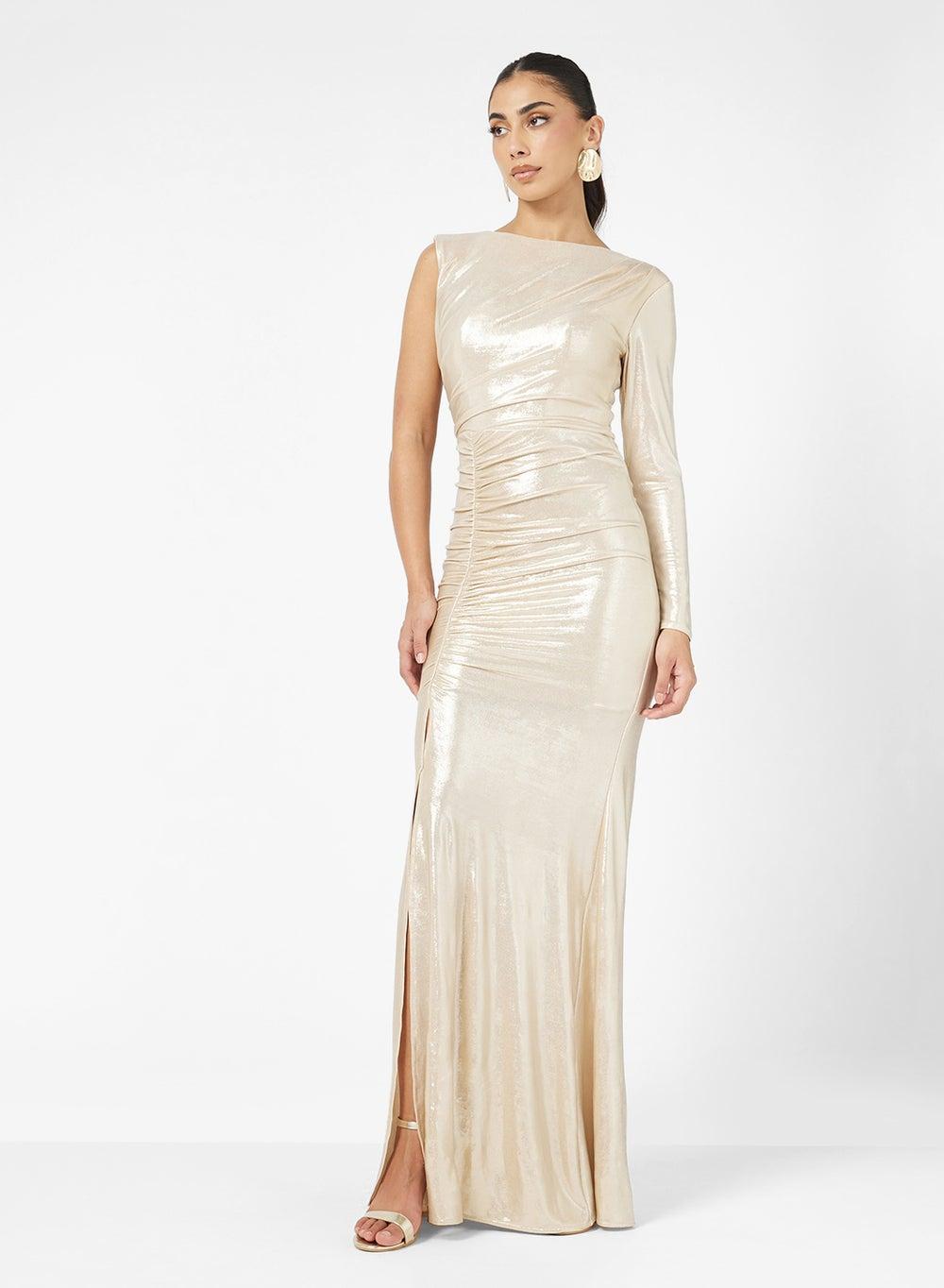 Ruched Metallic Shine Maxi Dress - Image 1