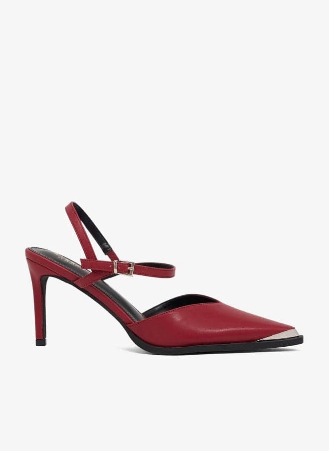 Metallic Trim Ankle Strap High Heel Pumps - Image 1
