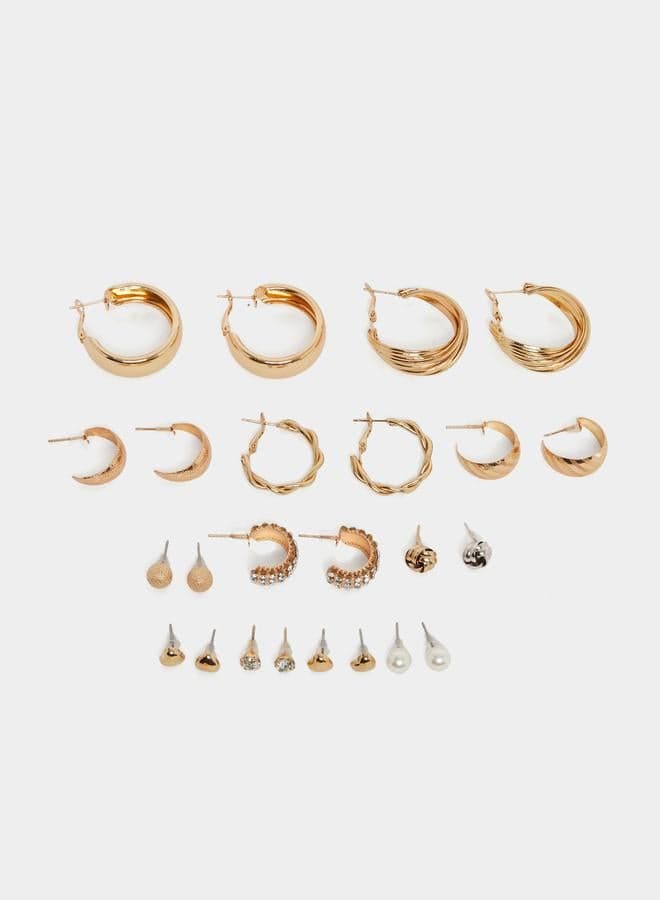 Styli Set of 12 Embellished Gold Earrings - Image 1