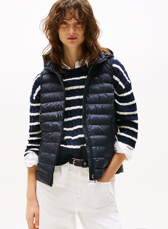 Down-Filled Quilted Vest with Signature-Trimmed Hood - Image 1