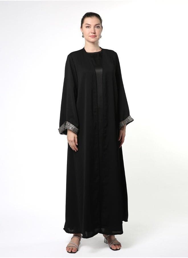 Patterned Front-Cut A-Line Flared Abaya - Image 1