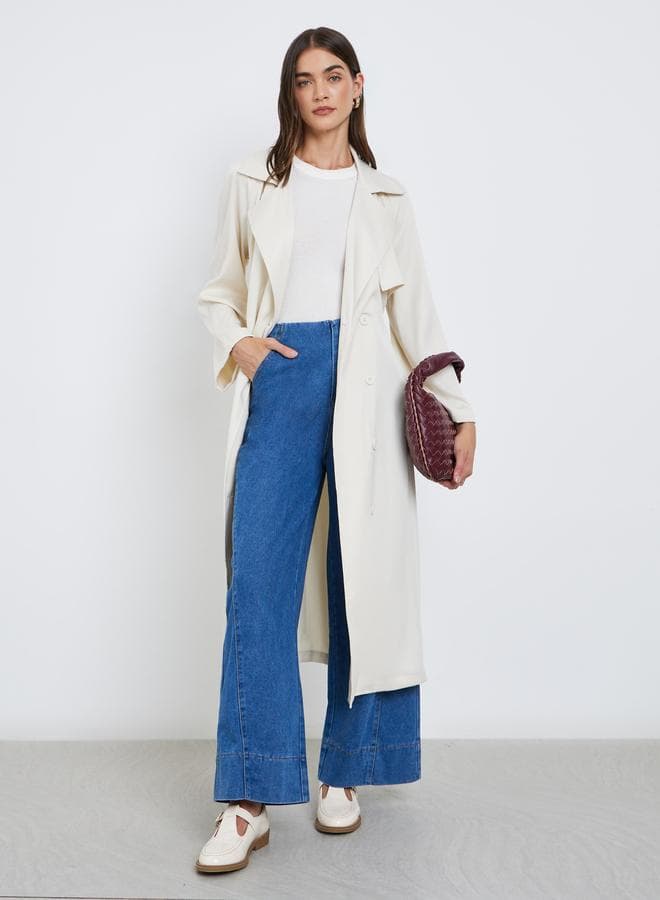 Styli Off-White Belted Midi Trench Coat - Image 1