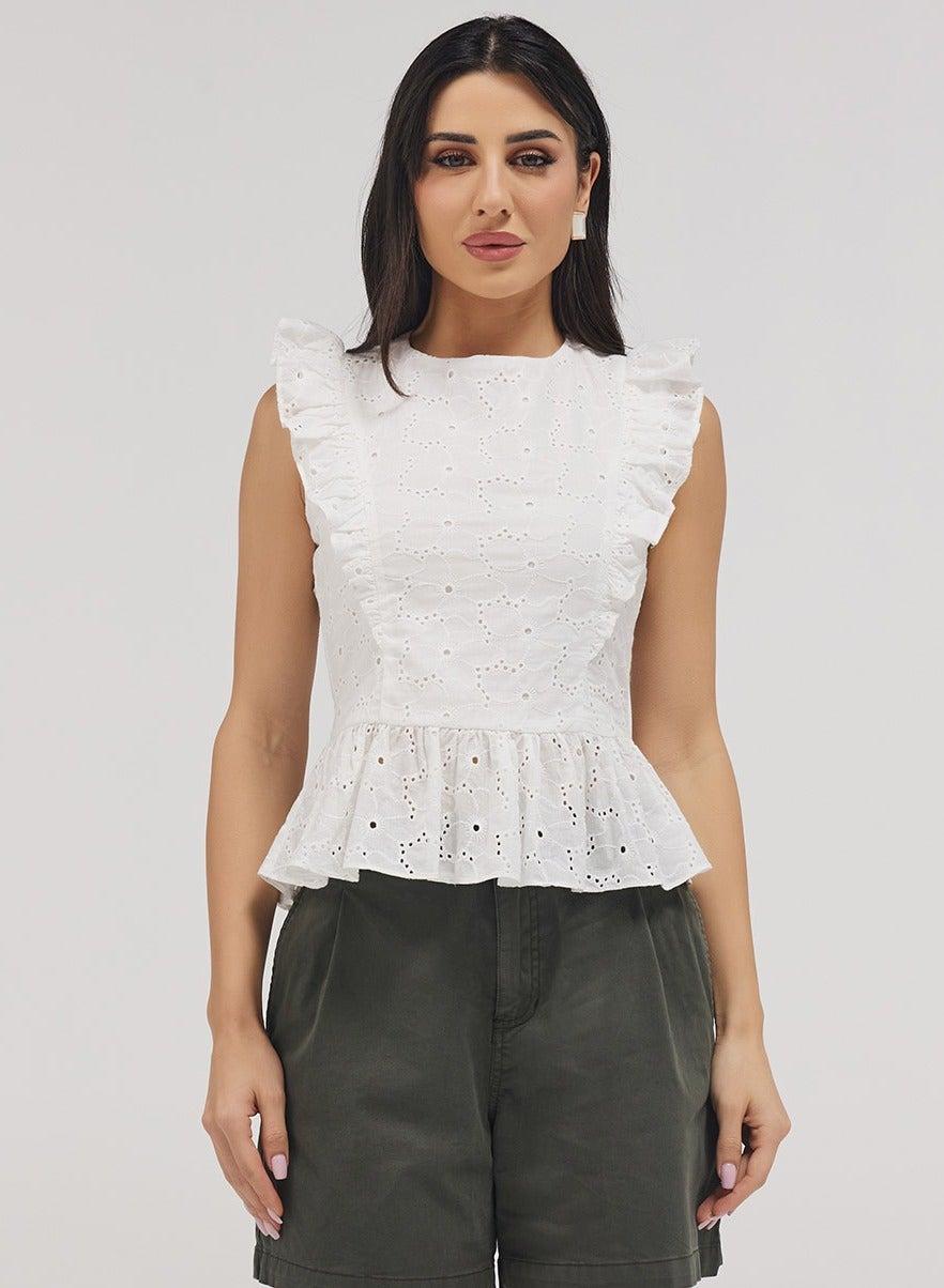 Side Detailed Petite Peplum Top - Image 1