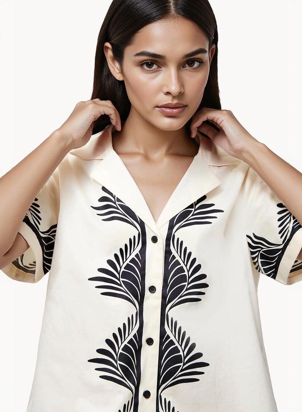 Nola Alexis Cream Printed Camp Shirt - Image 1