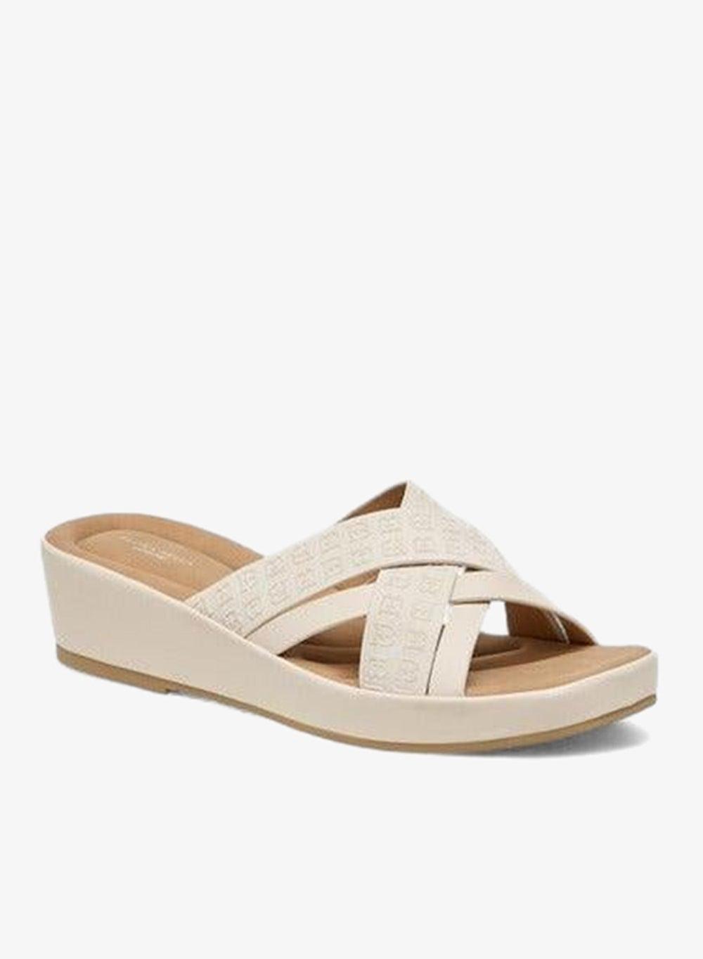 Monogram Embossed Cross Strap Wedge Slip-On Sandals - Image 1