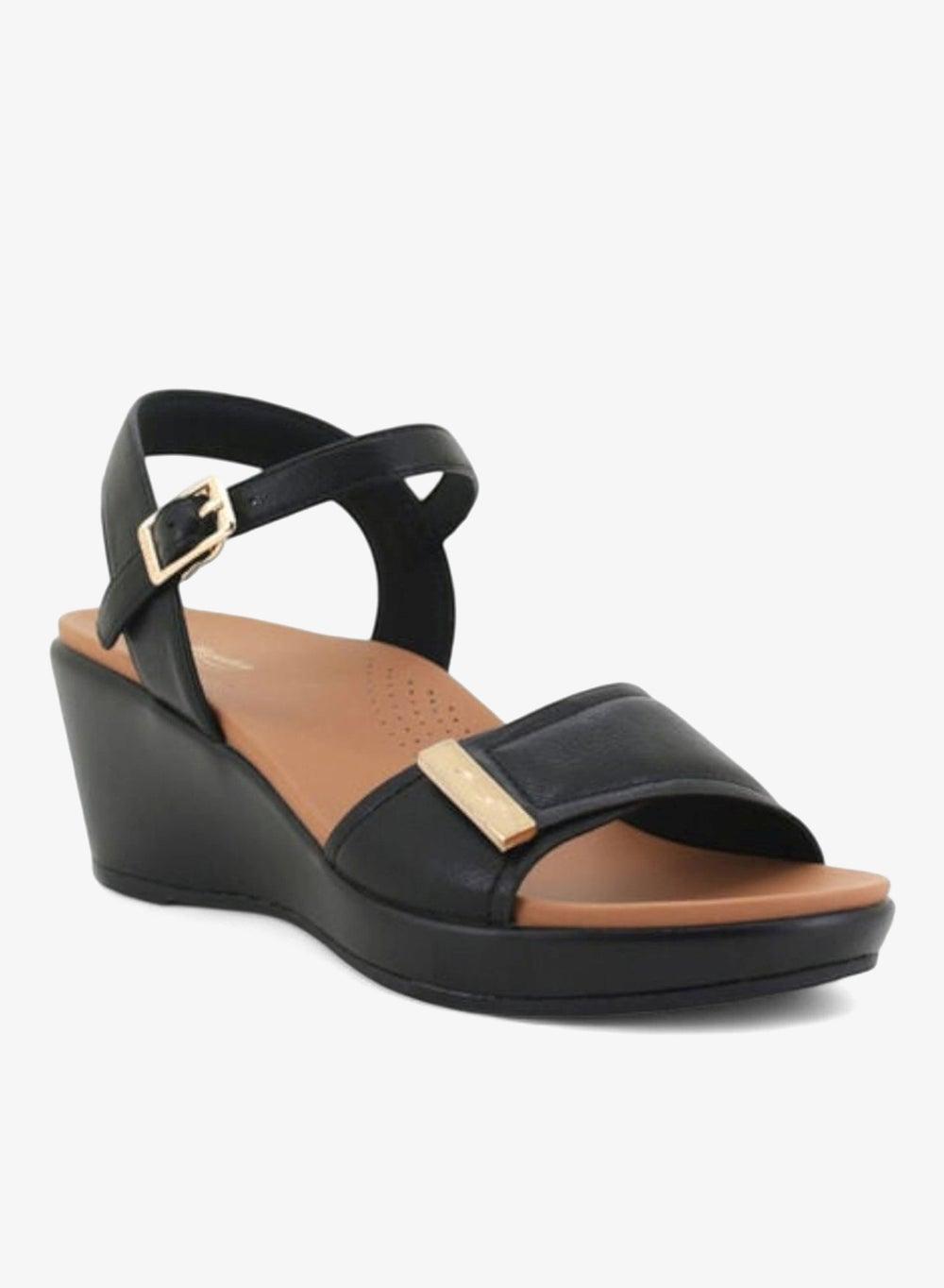 Ankle Strap Black Wedge Sandal - Image 1