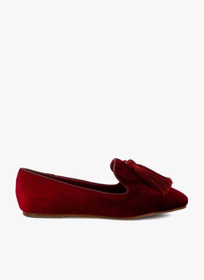 Burgundy Velvet Tassel Loafers - Image 1