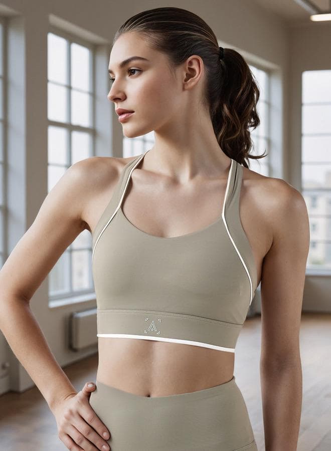 Contrast Piping Cross Back Strap Sports Bra - Image 1