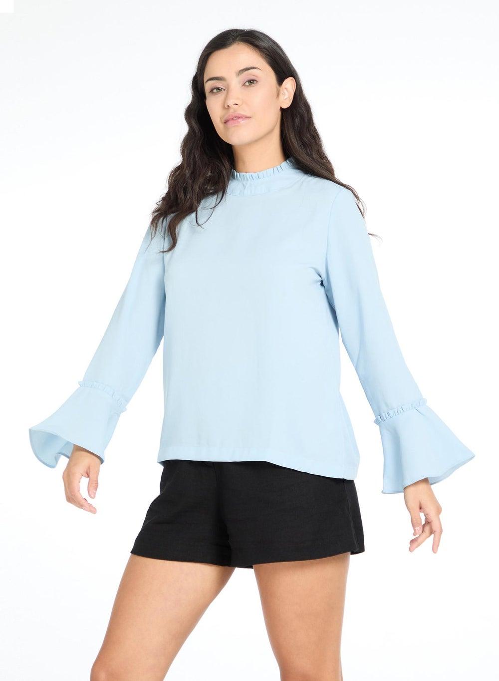 Powder Blue Triple Back-Tie Bow Blouse - Image 1