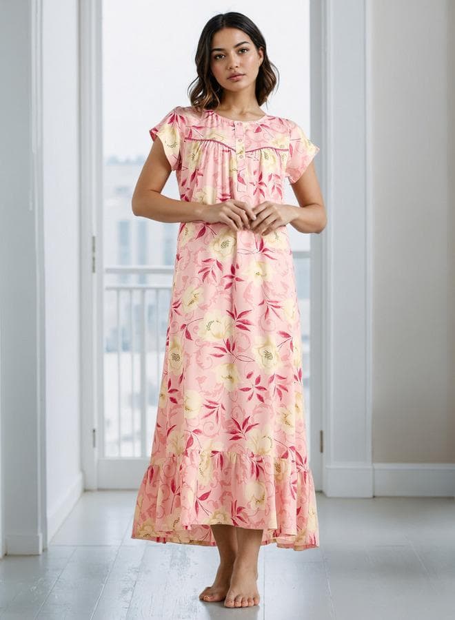 Floral Print Viscose Night Gown - Image 1