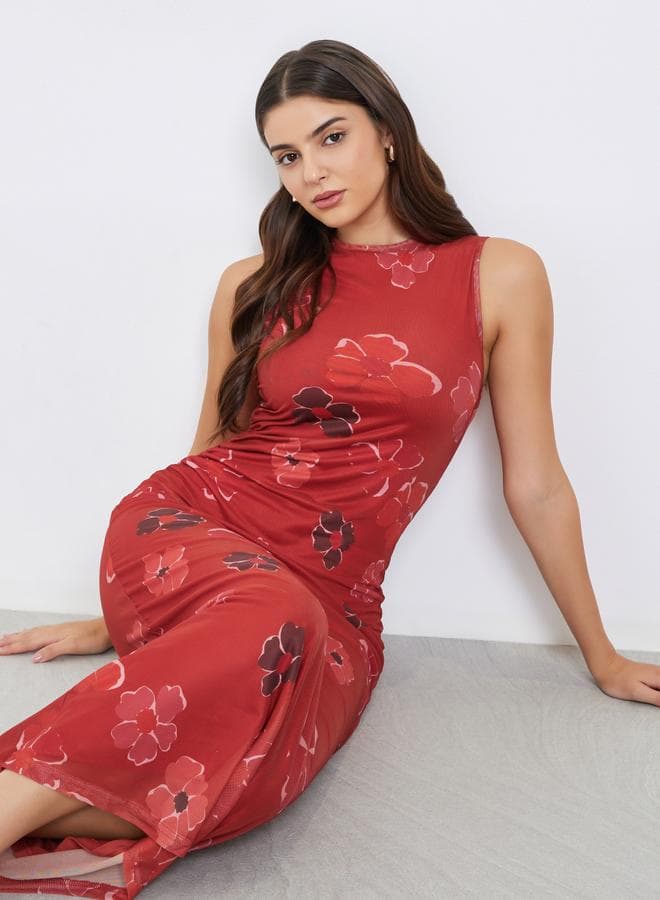 Styli Floral Print Mesh Sleeveless Bodycon Maxi Dress - Image 1
