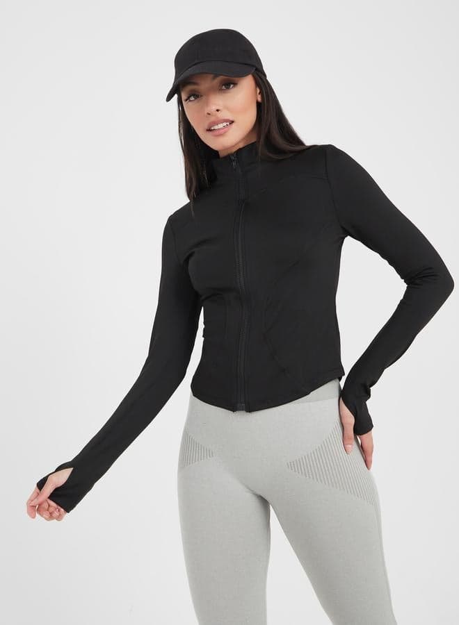 Thumbhole Long Sleeve Piped Fitted Jacket - Image 1