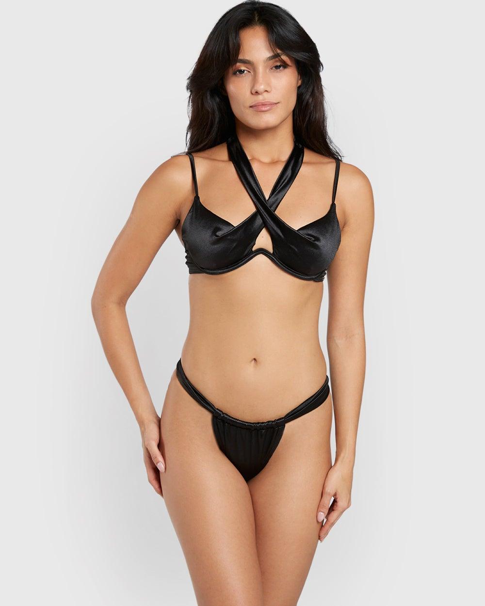 Isla & Evie Black Cross Front Bikini Top - Image 1