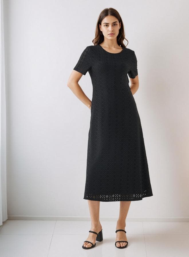Schiffli A-Line Midi Dress with Keyhole Back - Image 1