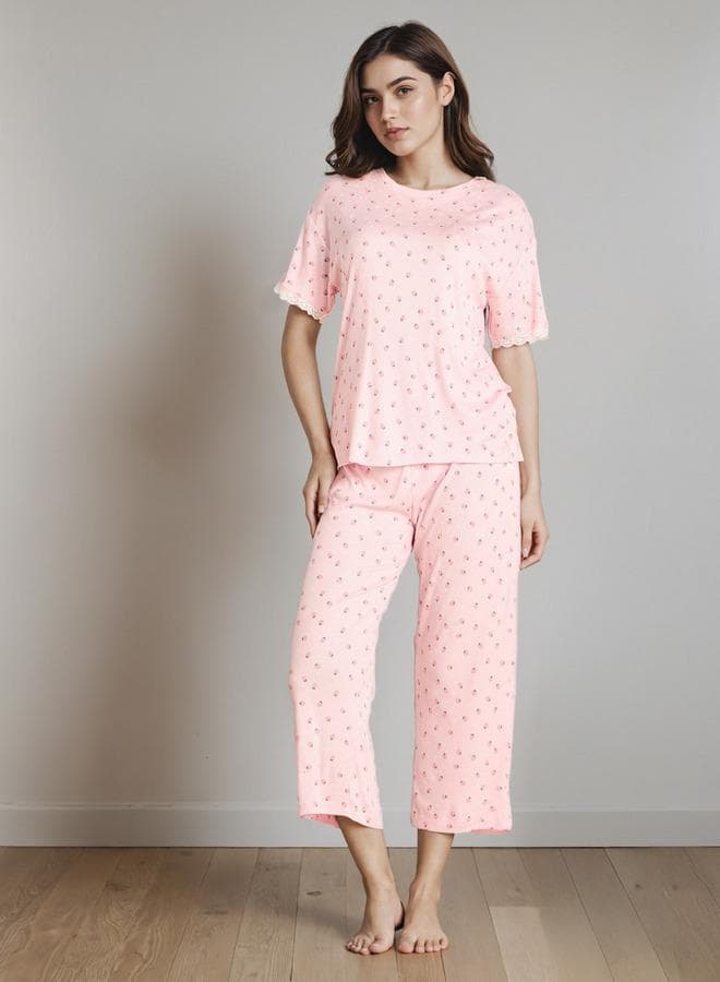 Printed T-shirt and Pyjama Set for Women - Image 1