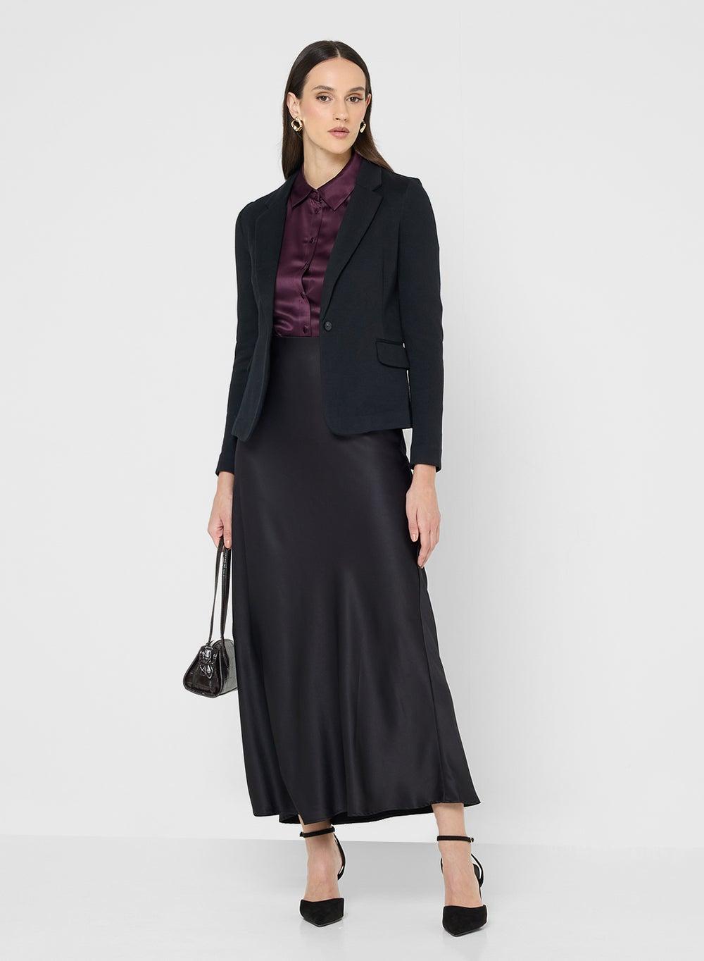 Satin Bias Detail Maxi Skirt - Image 1