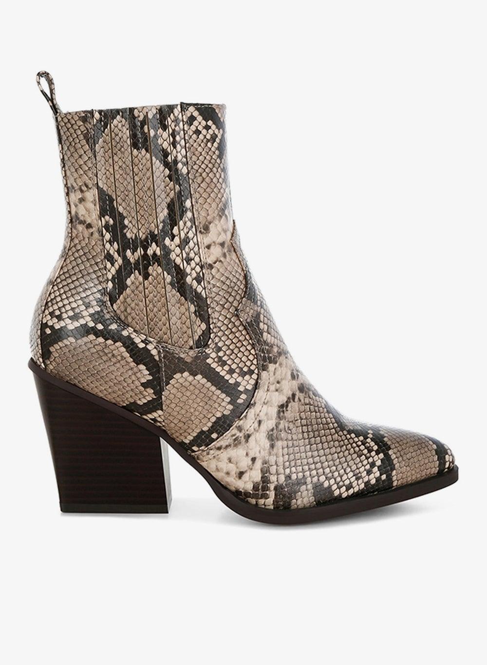 Snake Print Ankle Boots with Stacked Block Heel - Image 1