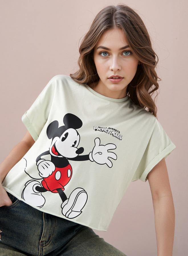Mickey Mouse Cropped Crew Neck T-Shirt - Image 1