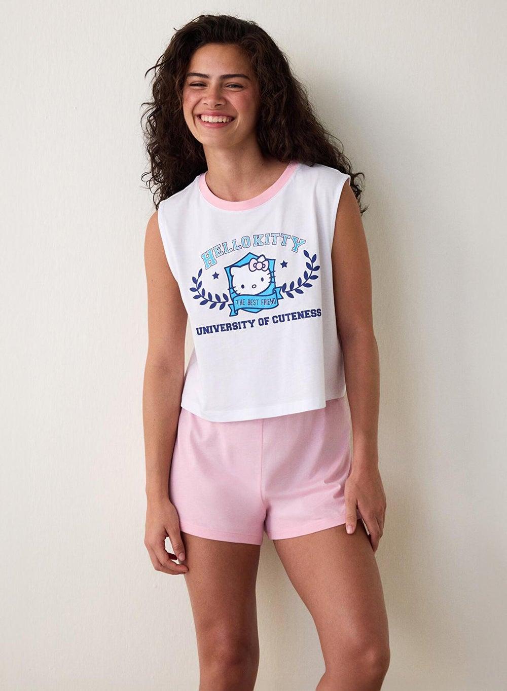 Penti White Printed Cotton Pyjama Shorts Set - Image 1