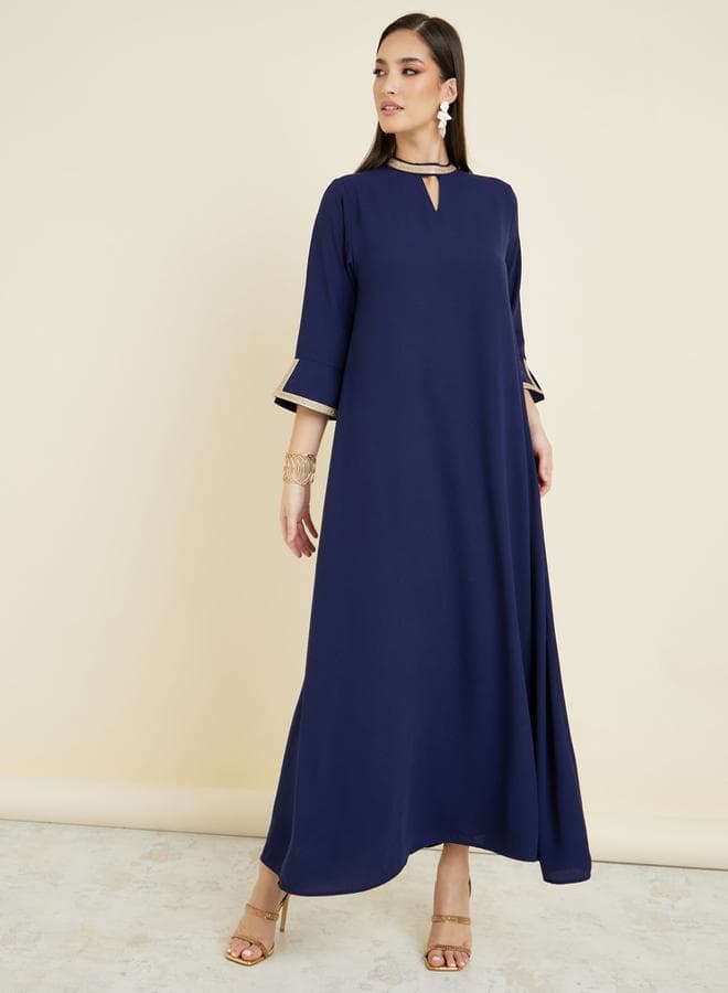 3/4 Sleeve Keyhole Neck Jalabiya - Image 1