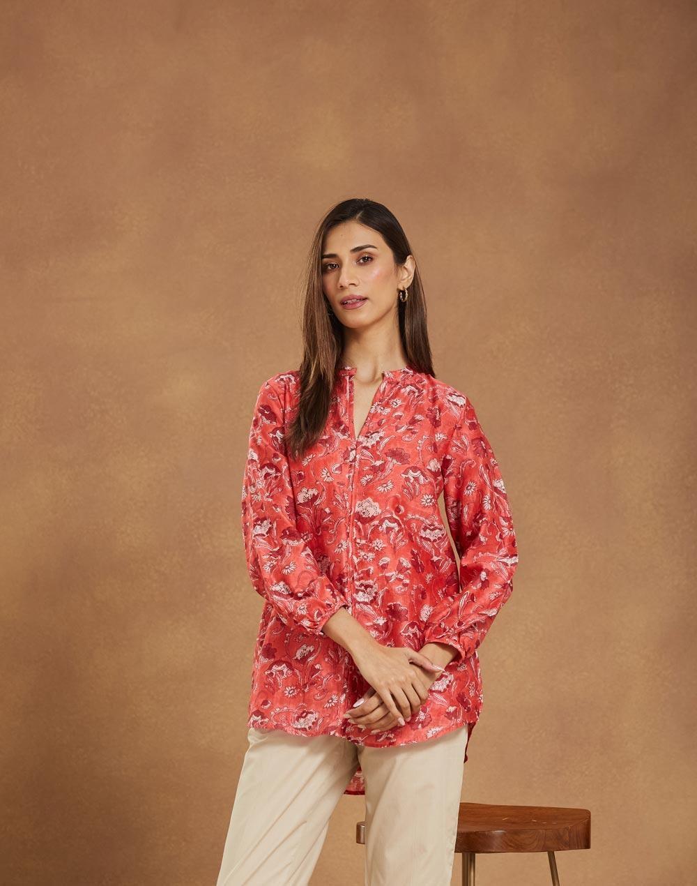 Pink Cotton Silk Tunic for Women - Image 1