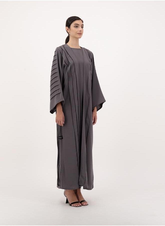 Pleated Front Open Abaya with Inner and Sheila - Image 1