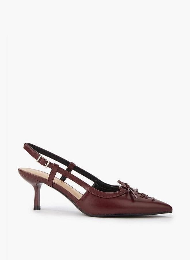 Bow Accent Kitten Heel Pumps with Buckle Closure - Image 1