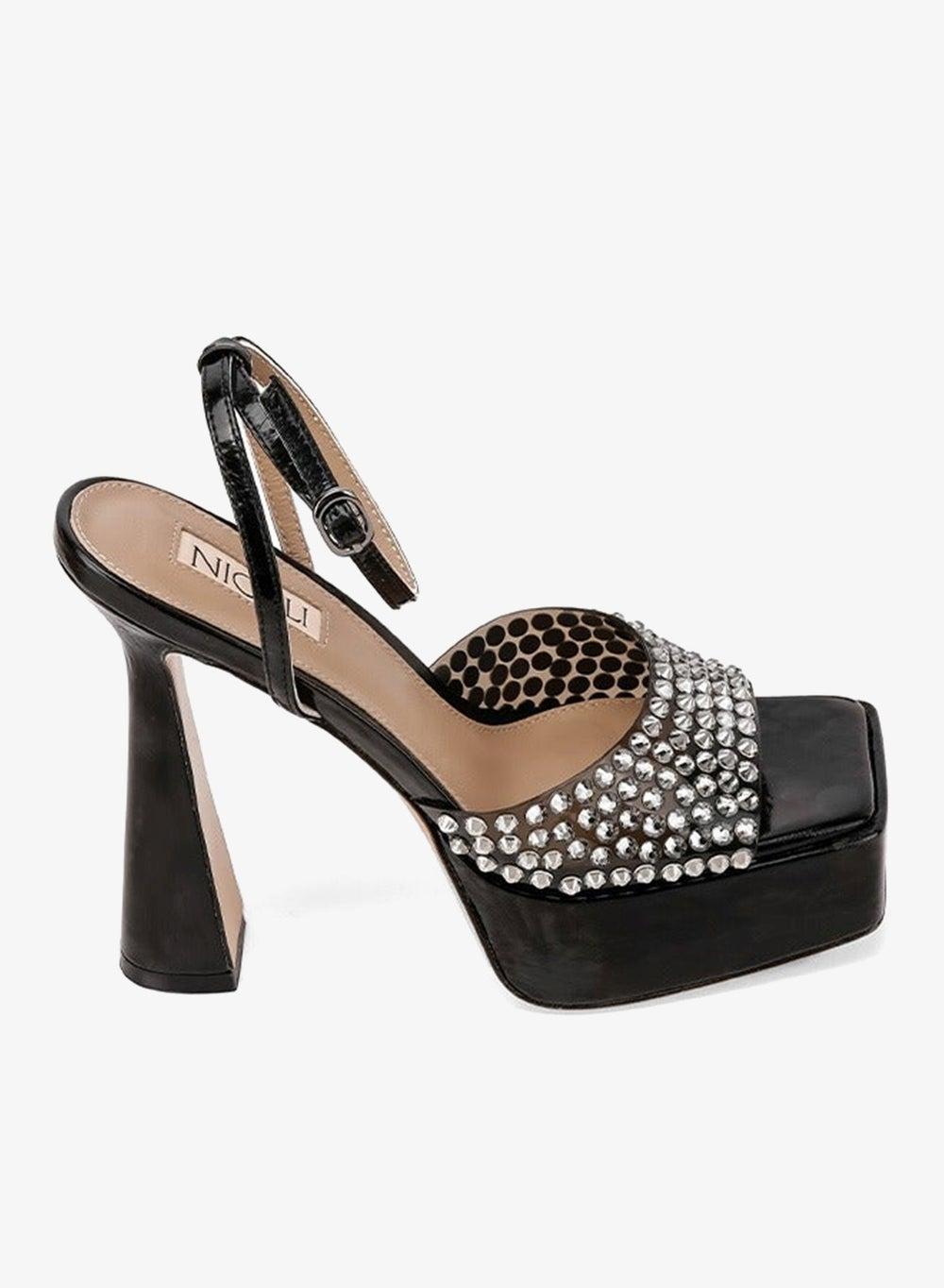 Blanca Crystal Bow Glossy Glass Heeled Mules - Image 1