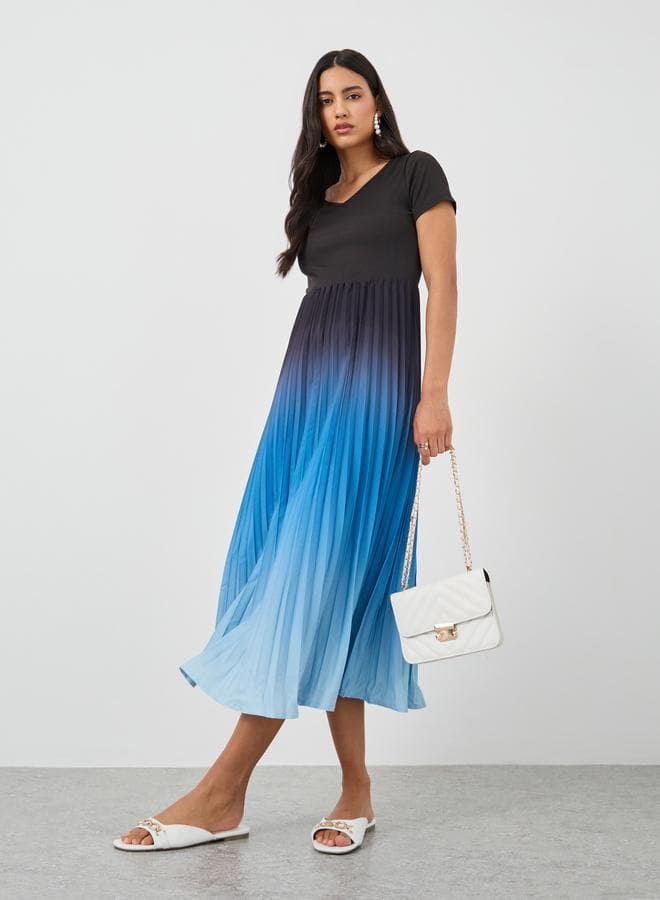 Take Two Ambre Print Pleated Midi Dress - Image 1