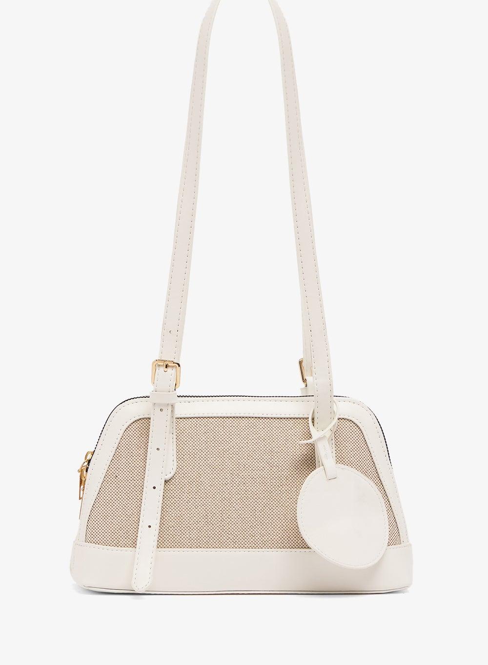 Textured Shoulder Bag with Circle Tag - Image 1