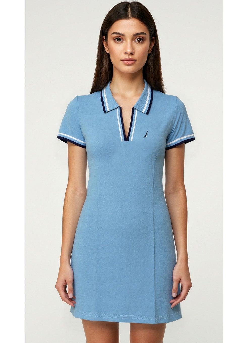 Baby Blue Polo Knit Mini Dress - Image 1
