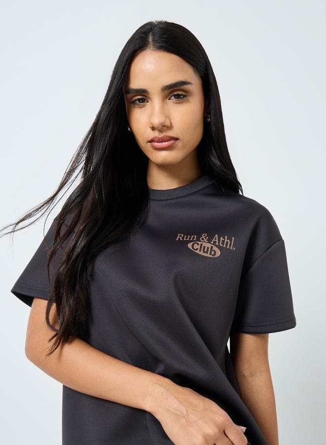 Styli Slogan Print Oversized Charcoal T-Shirt - Image 1