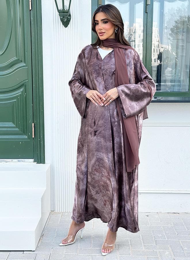Bisht Style Crepe Abaya with Matching Headscarf - Image 1
